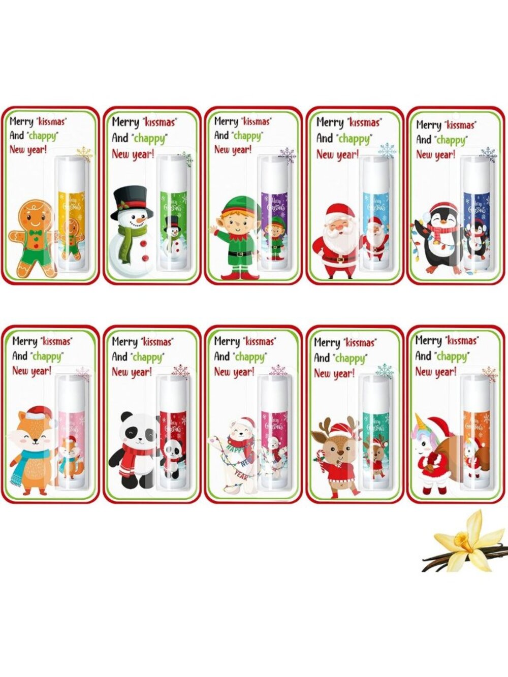 100 Pack Cute Christmas Lip Balms - Perfect Holiday Party Favors & Gifts